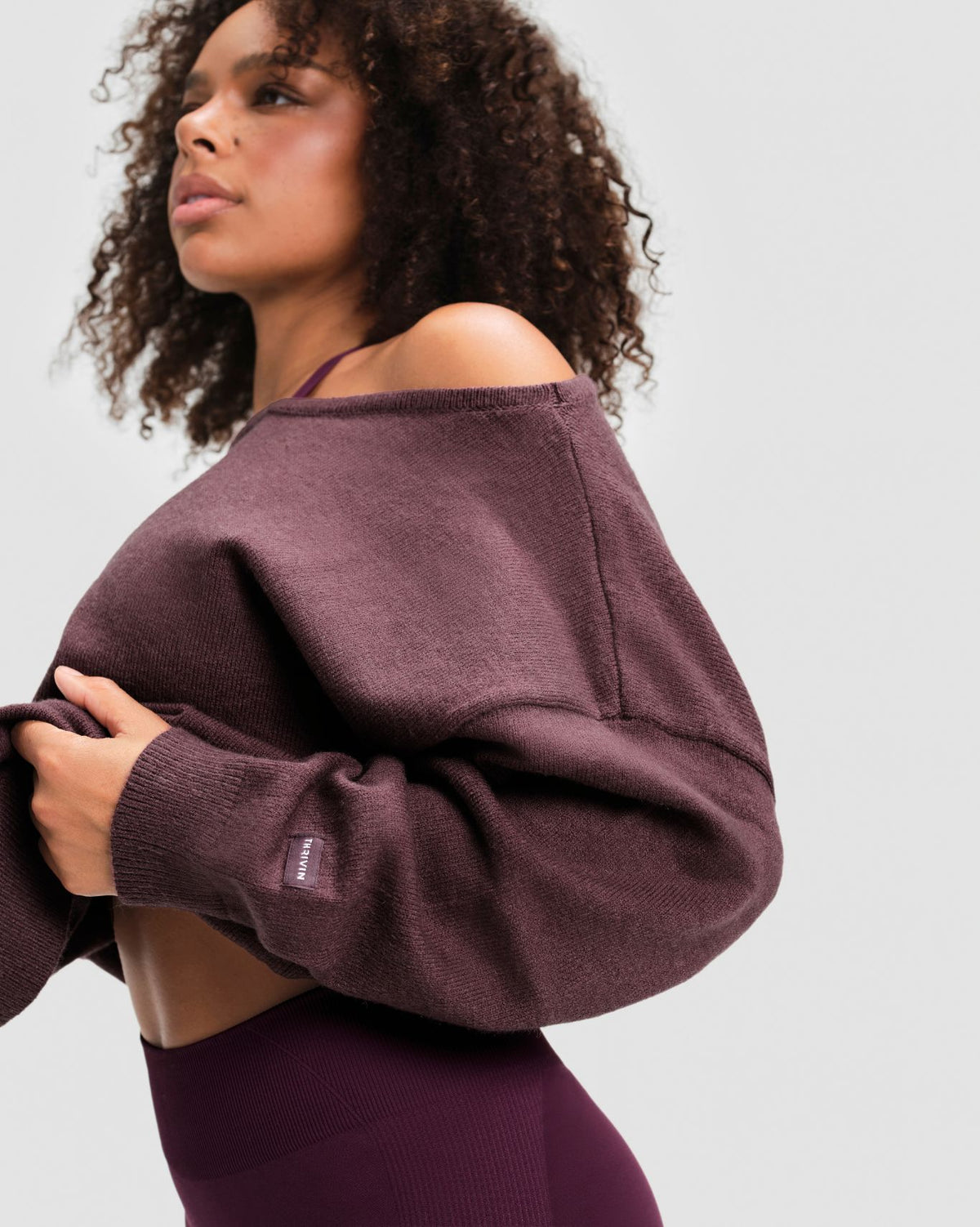 The Essential Collection Off The Shoulder Wool Blend Sweater | Dark Mauve