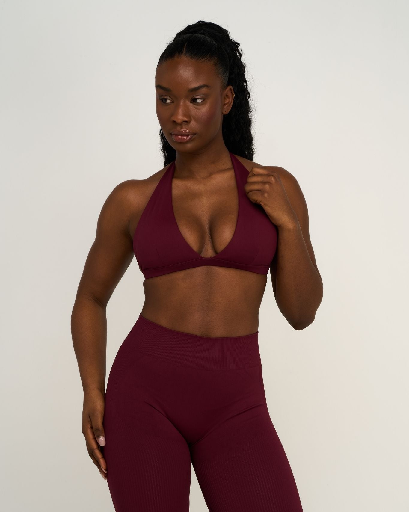 Elevate™ Sculpting Seamless V-Neck Halter Bra | Merlot