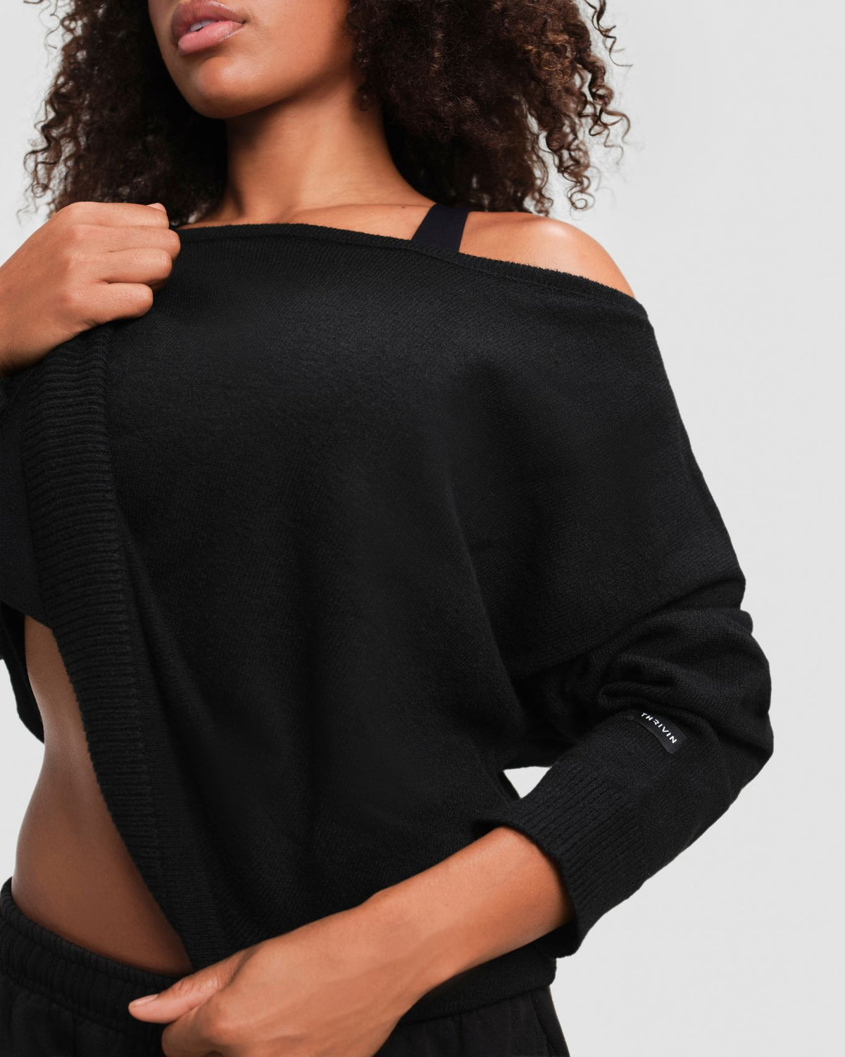 The Essential Collection Off The Shoulder Wool Blend Sweater | Night Black
