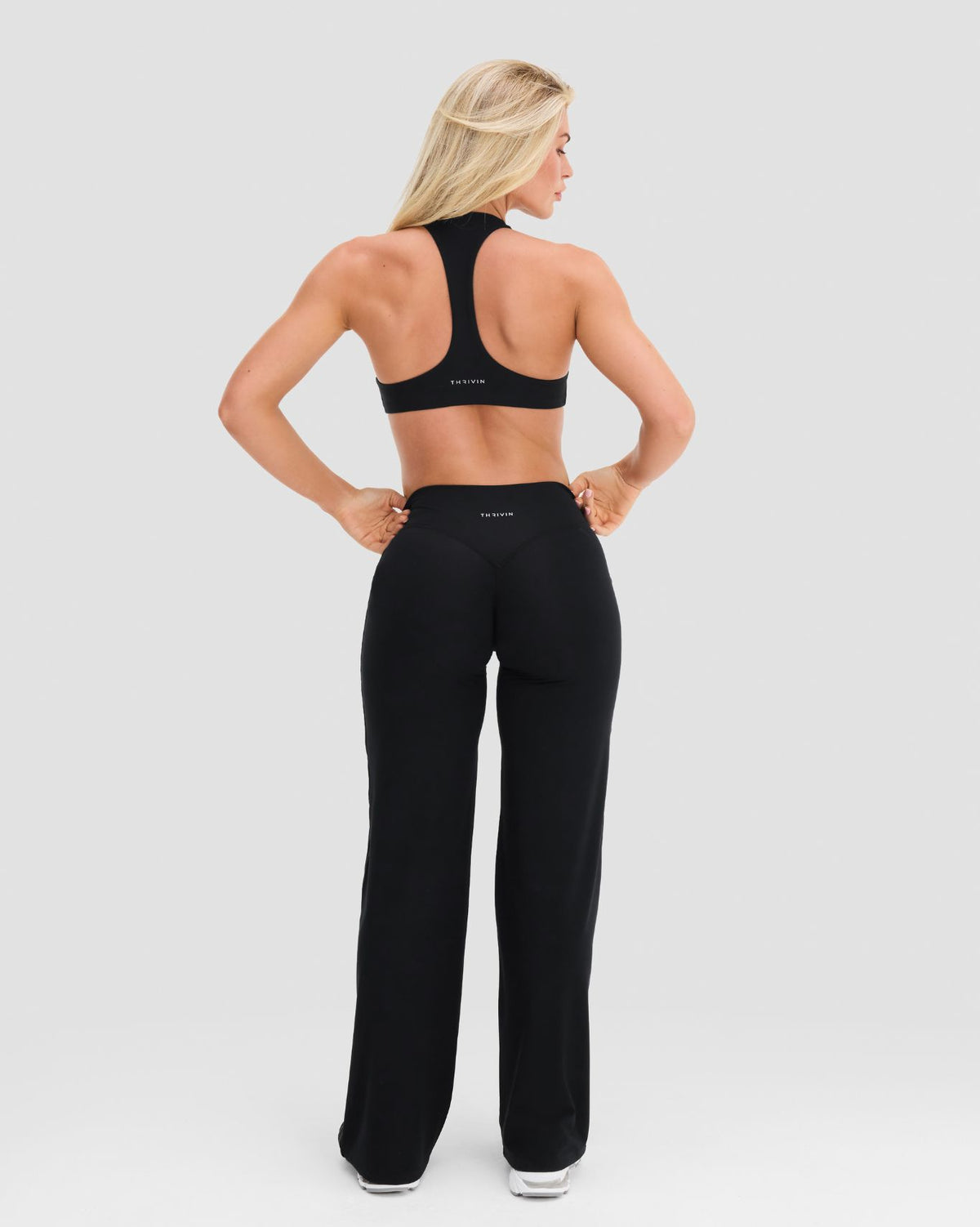 Essence Mid Waist Stripe Wide Leg Pants | Night Black
