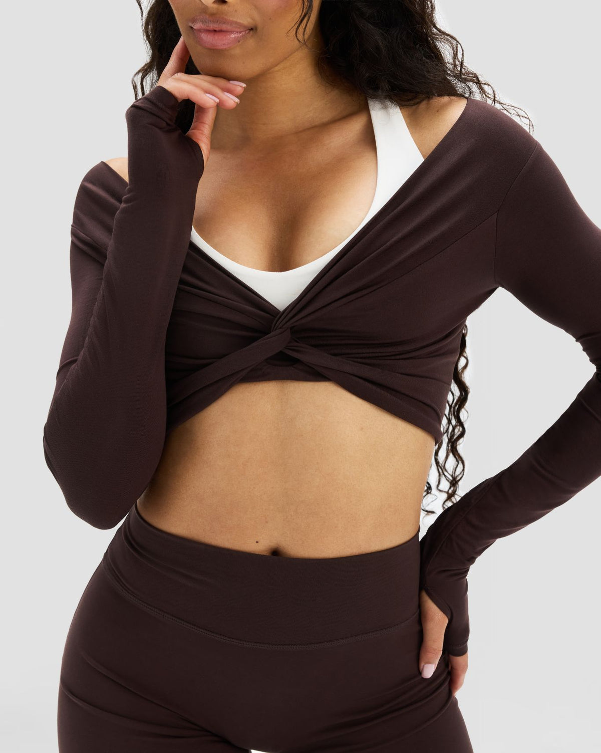 Essence Twist Knot Long Sleeve Top | Coffee