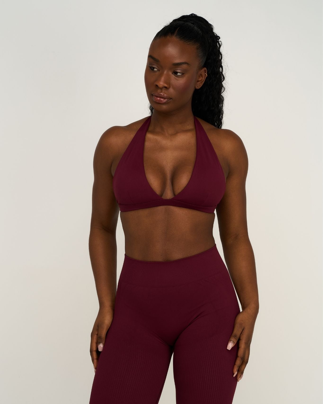 Elevate™ Sculpting Seamless V-Neck Halter Bra | Merlot