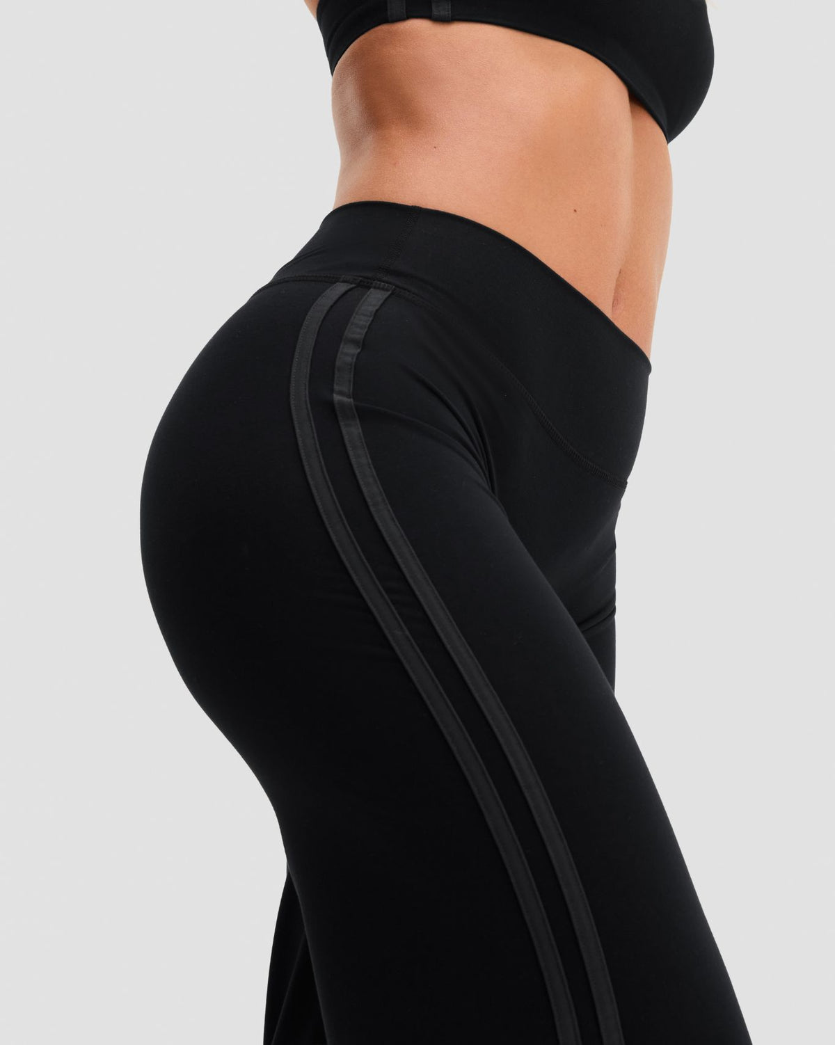 Essence Mid Waist Stripe Wide Leg Pants | Night Black