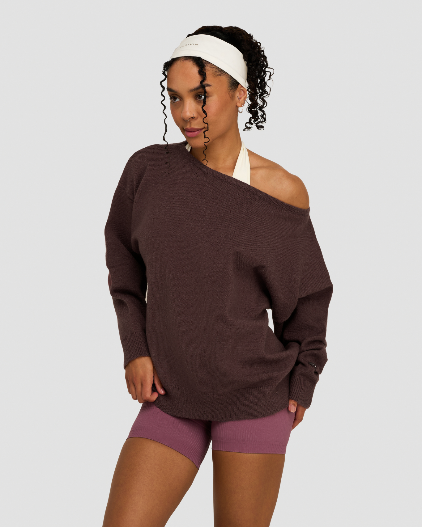 The Essential Collection Off The Shoulder Wool Blend Sweater | Dark Mauve