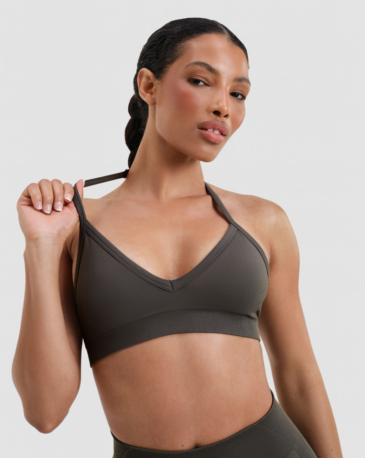Elevate™ Sculpting Seamless Adjustable Halter Bra | Olive Green