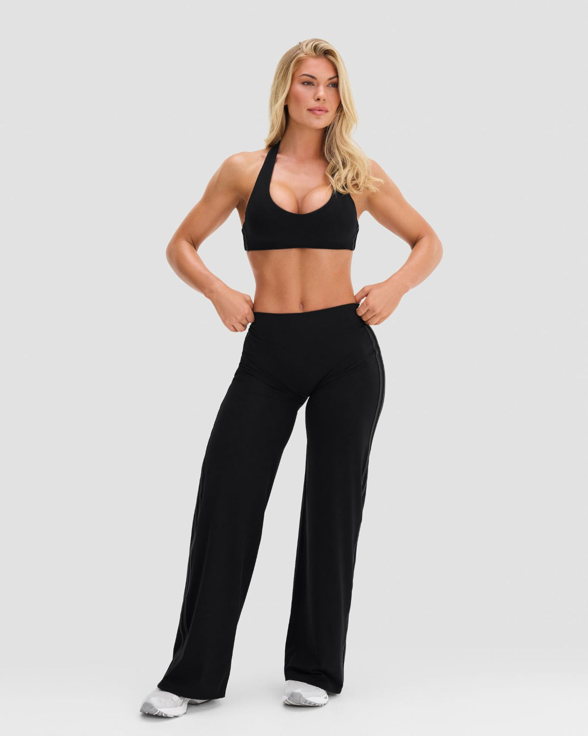 Essence Mid Waist Stripe Wide Leg Pants | Night Black