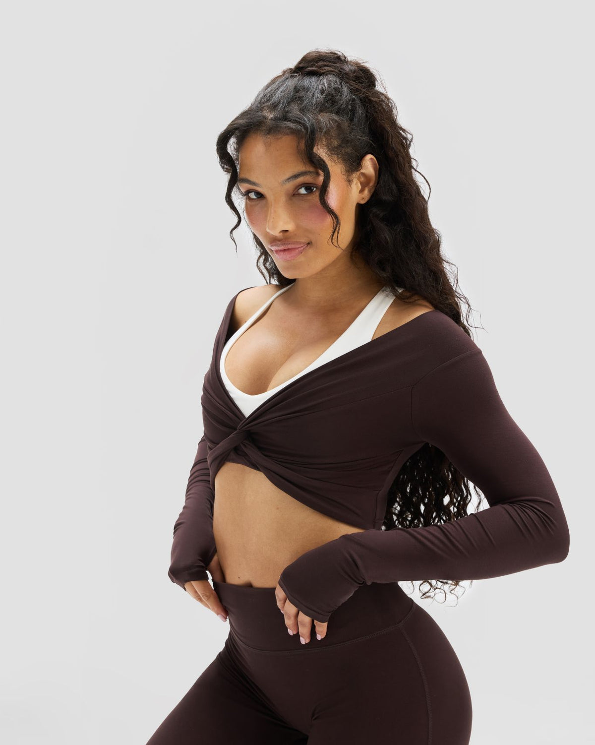 Essence Twist Knot Long Sleeve Top | Coffee