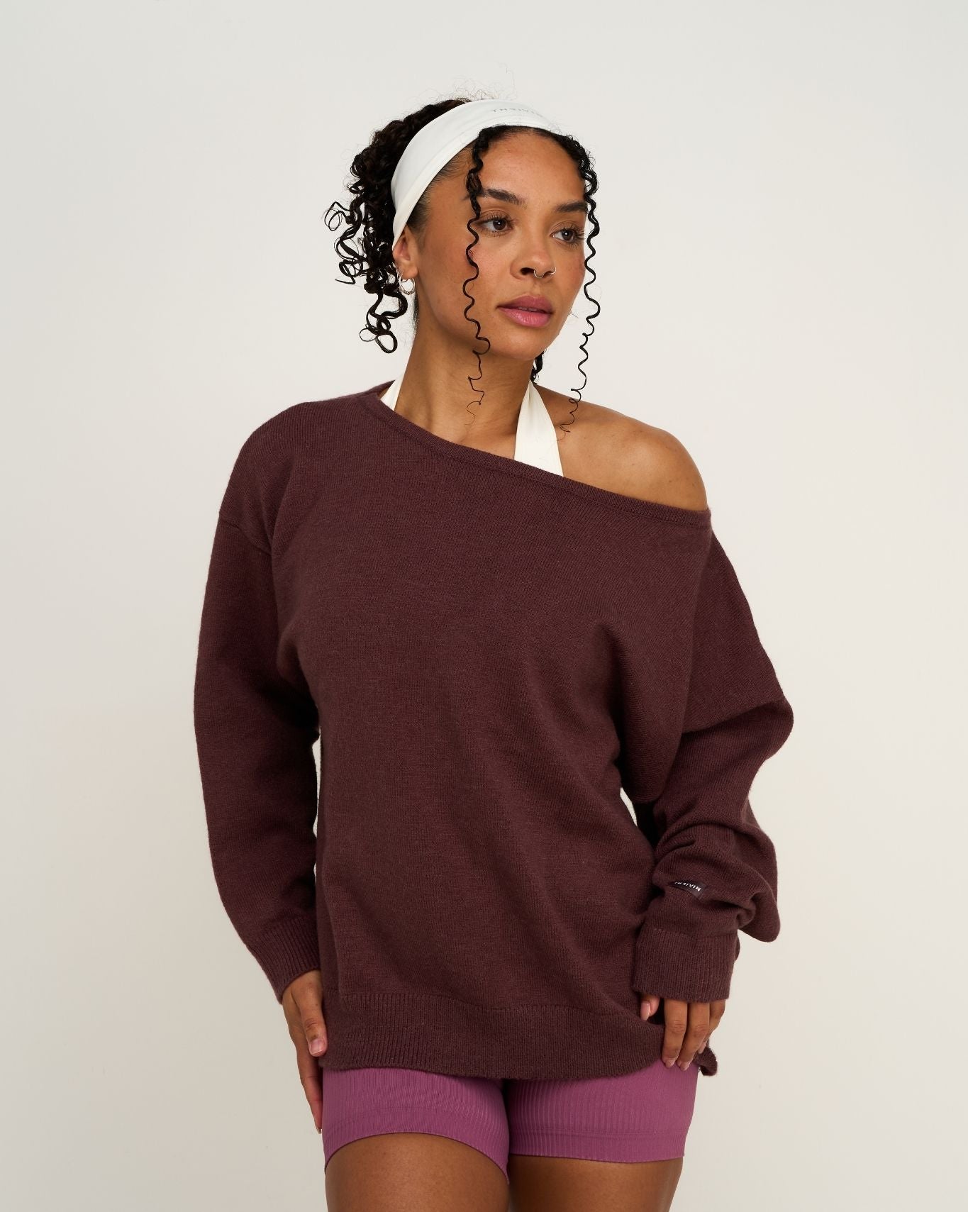 The Essential Collection Off The Shoulder Wool Blend Sweater | Dark Mauve