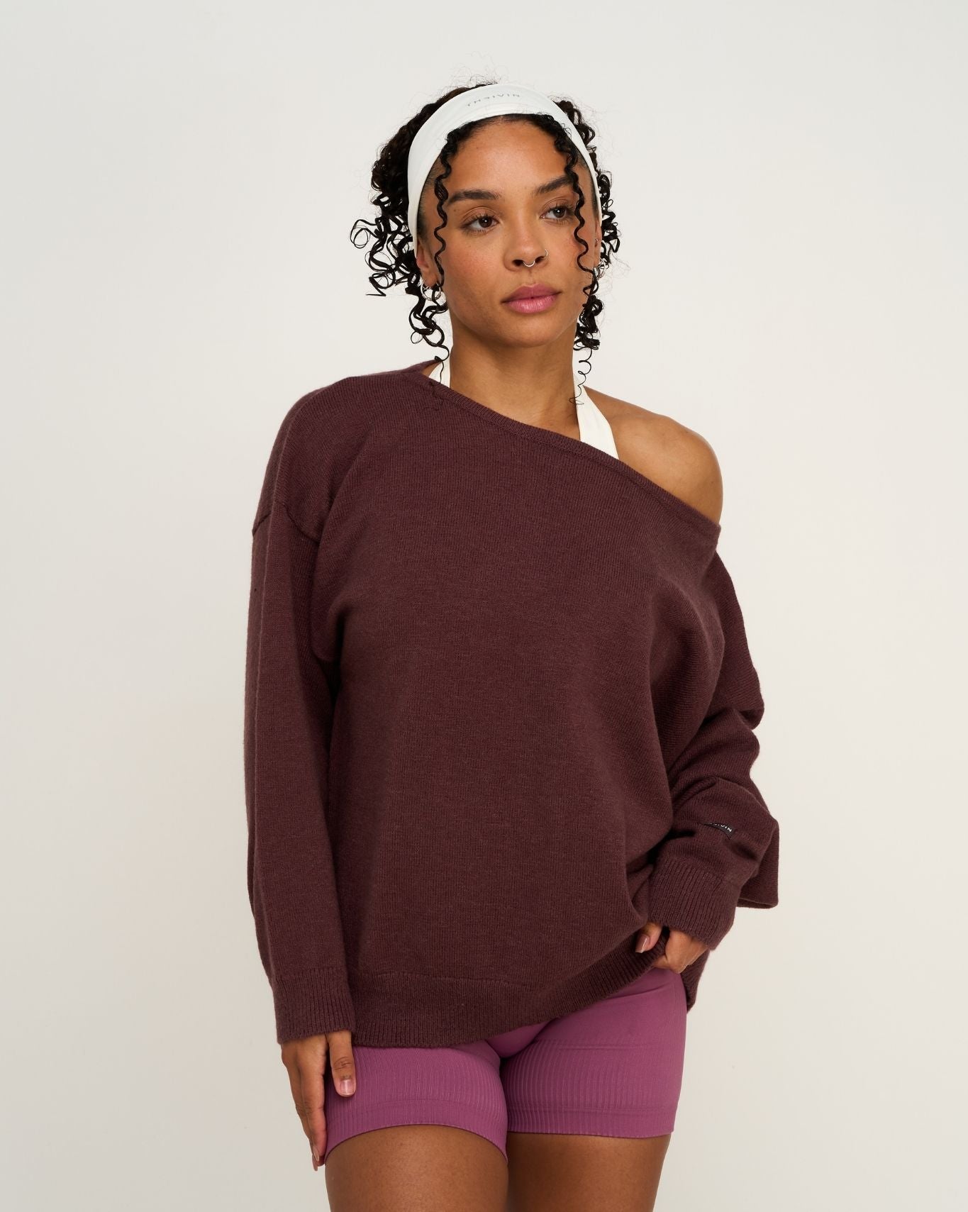 The Essential Collection Off The Shoulder Wool Blend Sweater | Dark Mauve