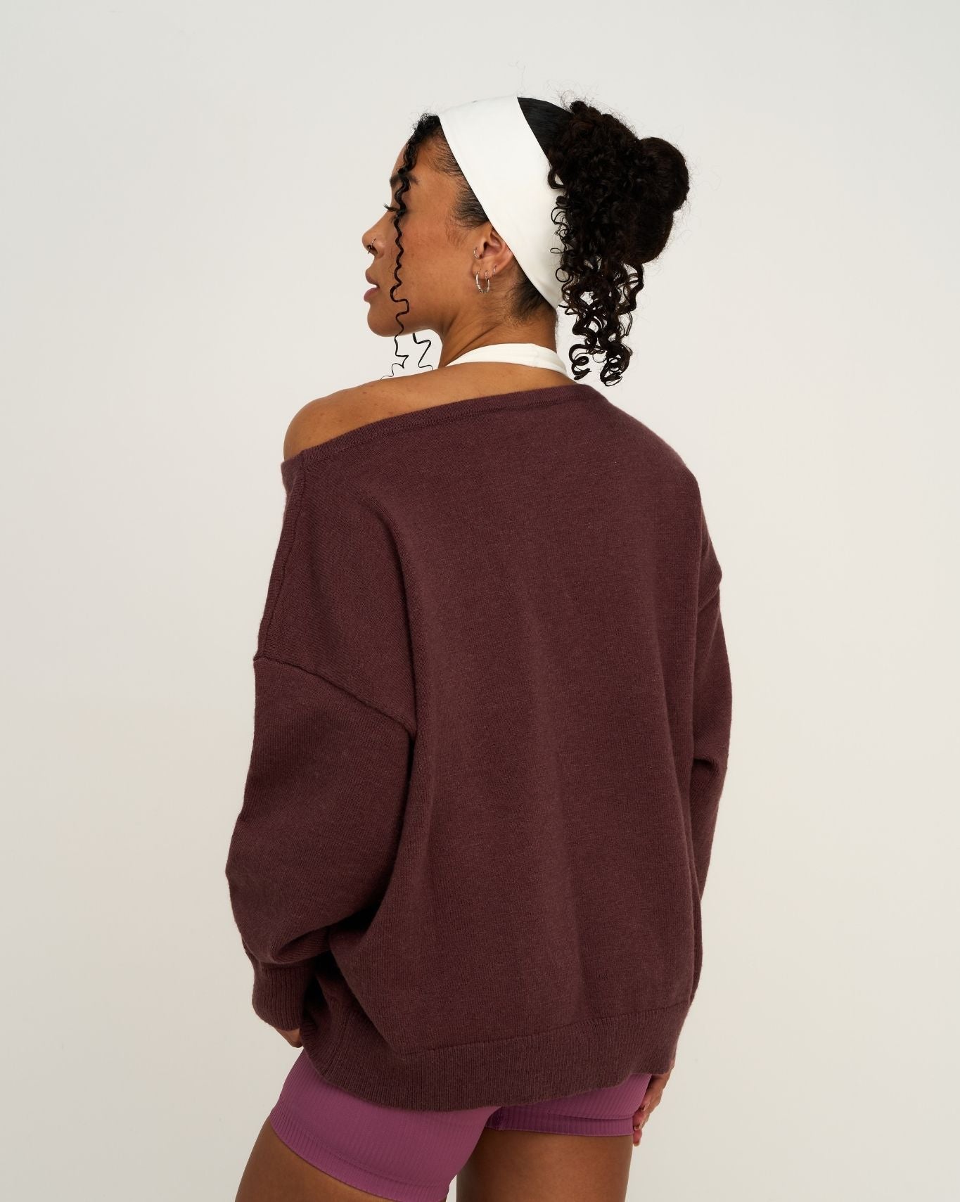 The Essential Collection Off The Shoulder Wool Blend Sweater | Dark Mauve