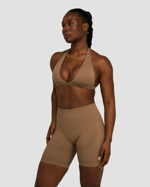 Elevate™ Sculpting Seamless V-Neck Halter Bra | Toffee