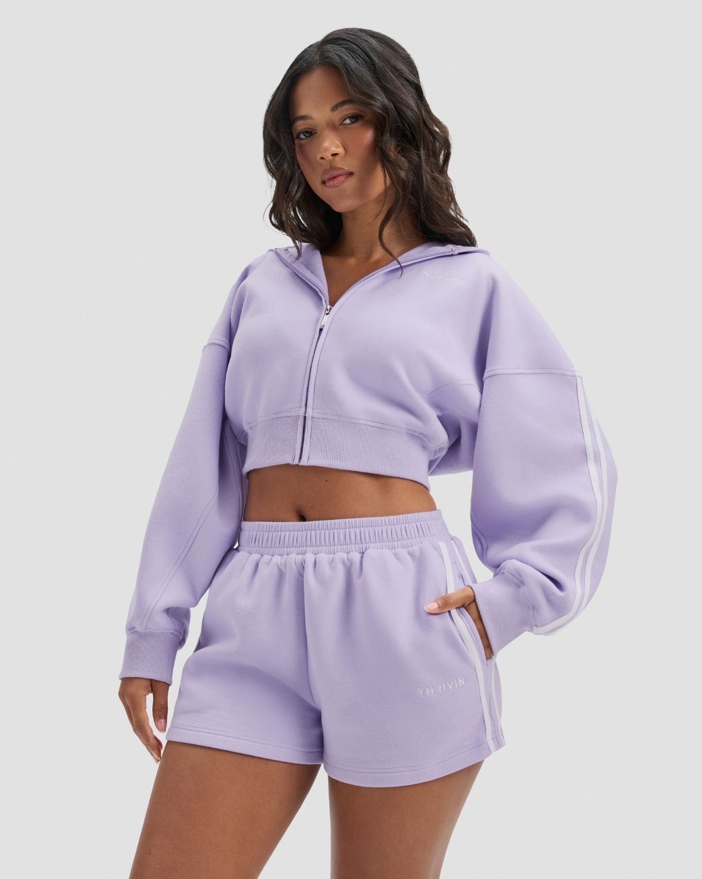 Essential Jersey Stripe Zip Up Jacket | Lilac
