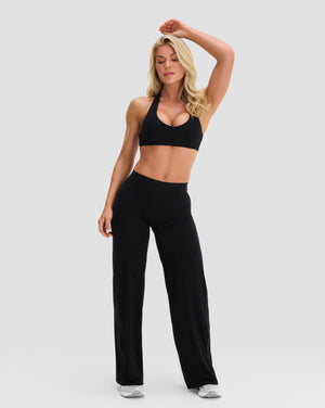 Essence Mid Waist Stripe Wide Leg Pants | Night Black