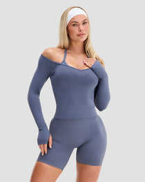 Elevate™ Top sin costuras moldeador de cuello en V | Azul acero