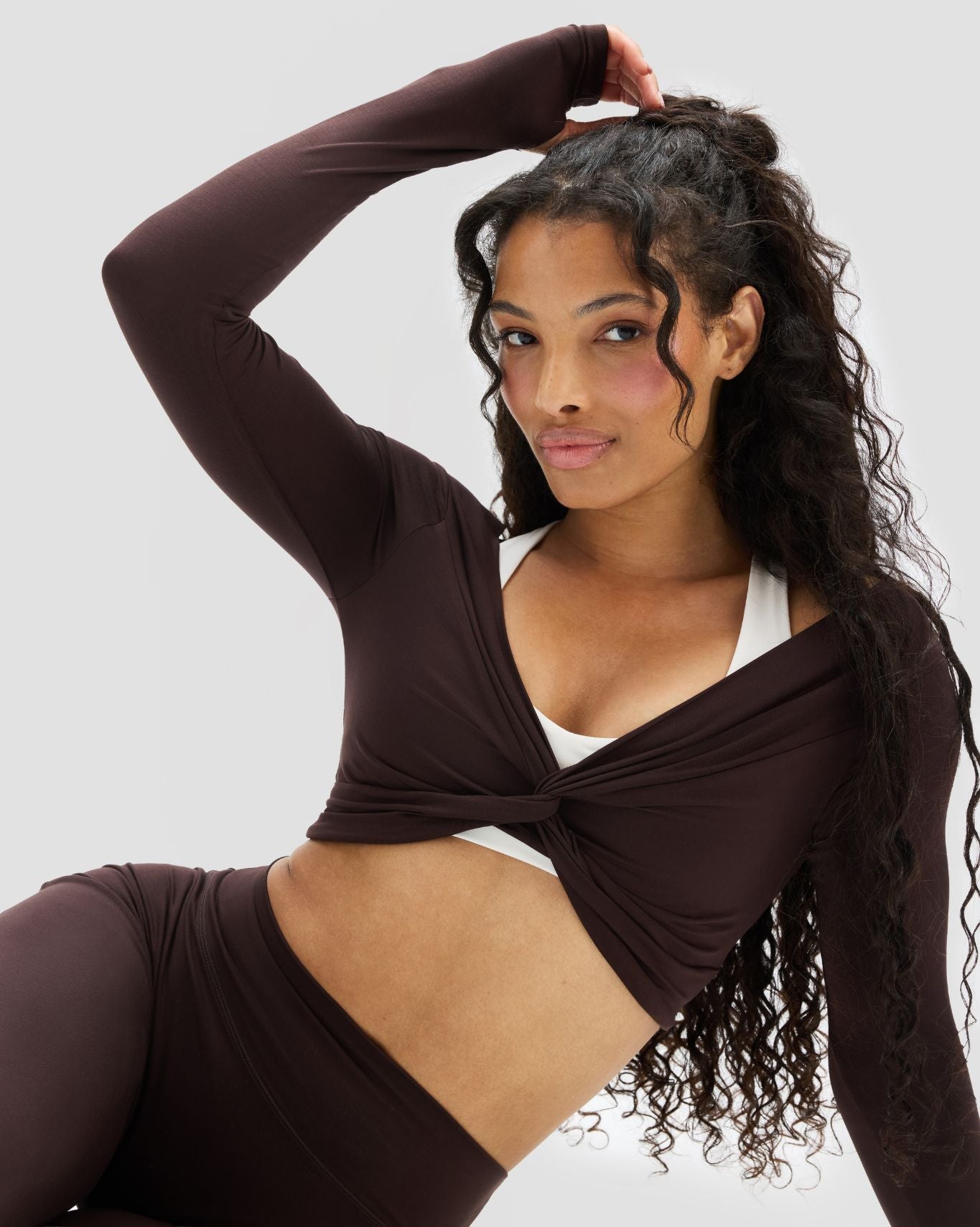 Essence Twist Knot Long Sleeve Top | Coffee