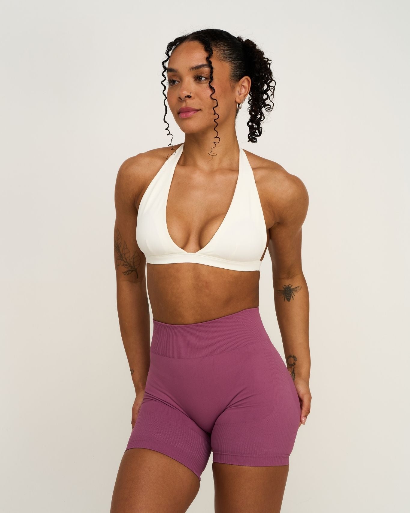 Elevate™ Sculpting Seamless V-Neck Halter Bra | Cream