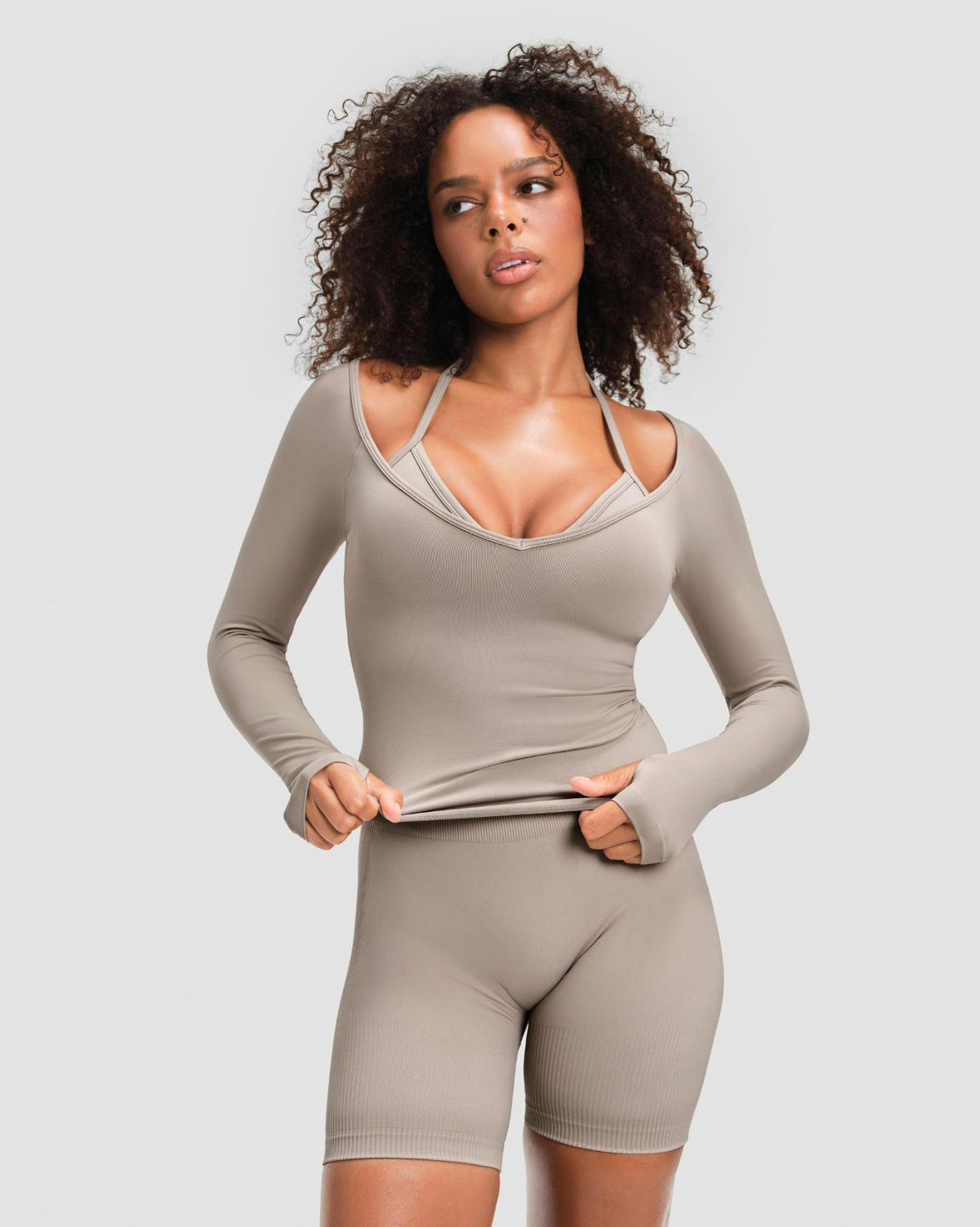 Elevate™ Sculpting Seamless V-Neck Top | Latte