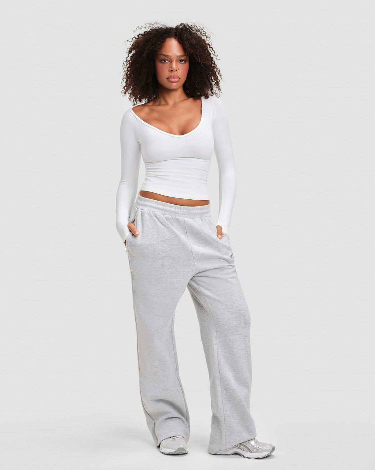 Original Straight Leg Jogger in Marl, full-length front view of the side pockets and wide straight leg fit