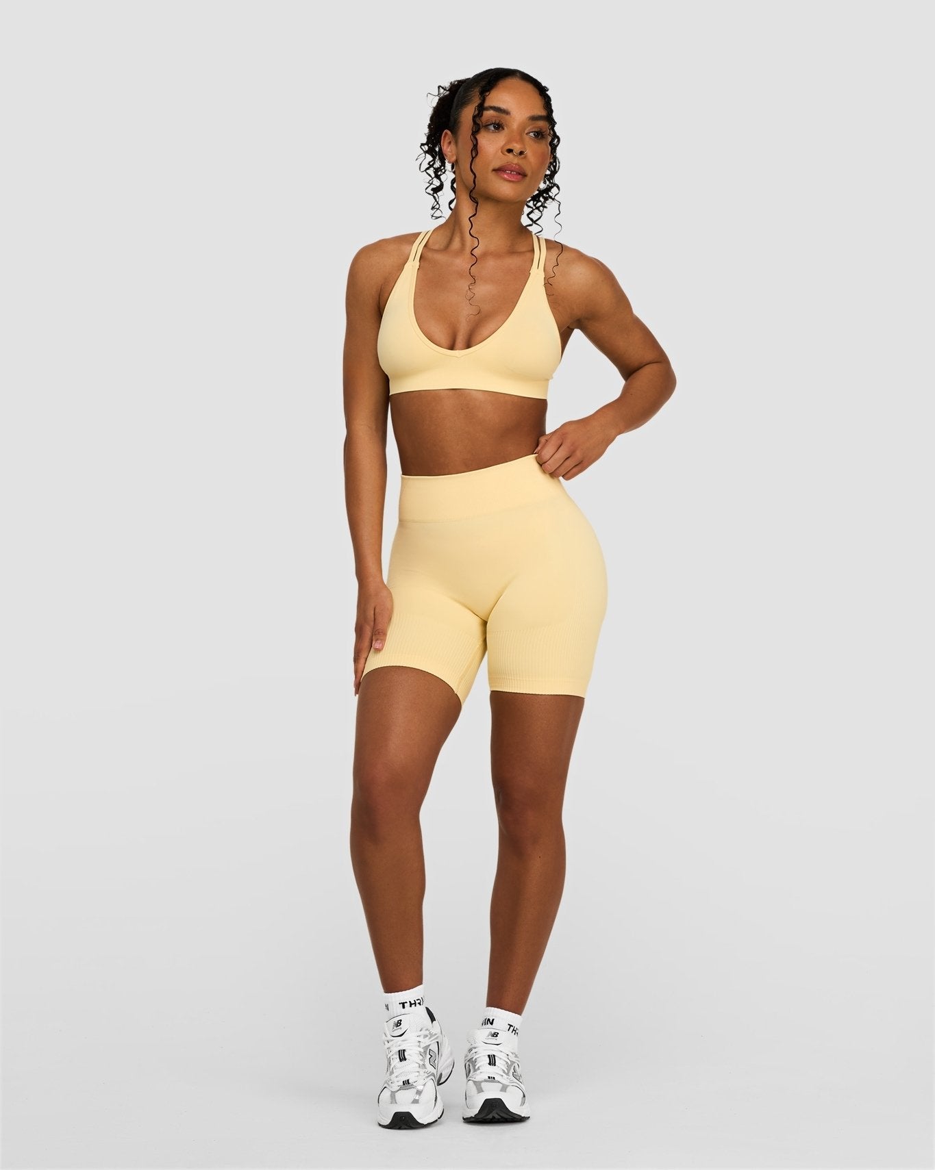Sculpting Mid Waist Scrunch Bum Shorts - Golden Butter | Thrivin