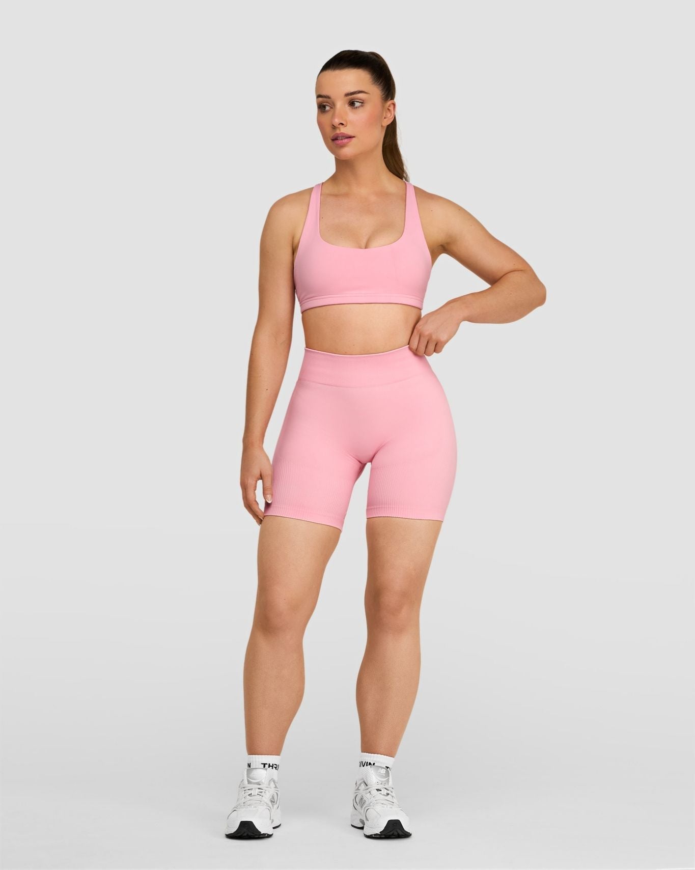 Sculpting Mid Waist Scrunch Bum Shorts - Cotton Pink | Thrivin