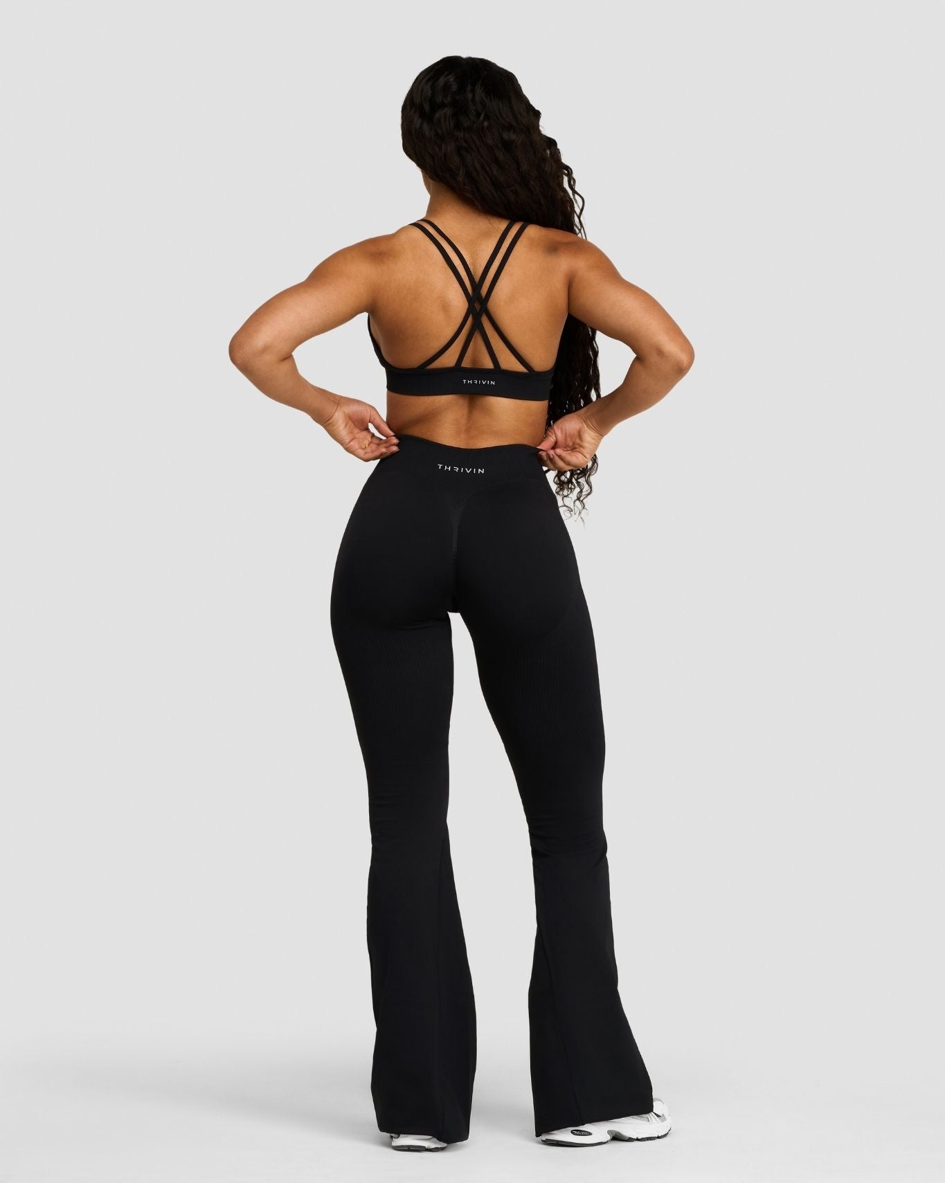 Black Flare Leggings | Mid V-Waist Women's Flare Leggings | Thrivin