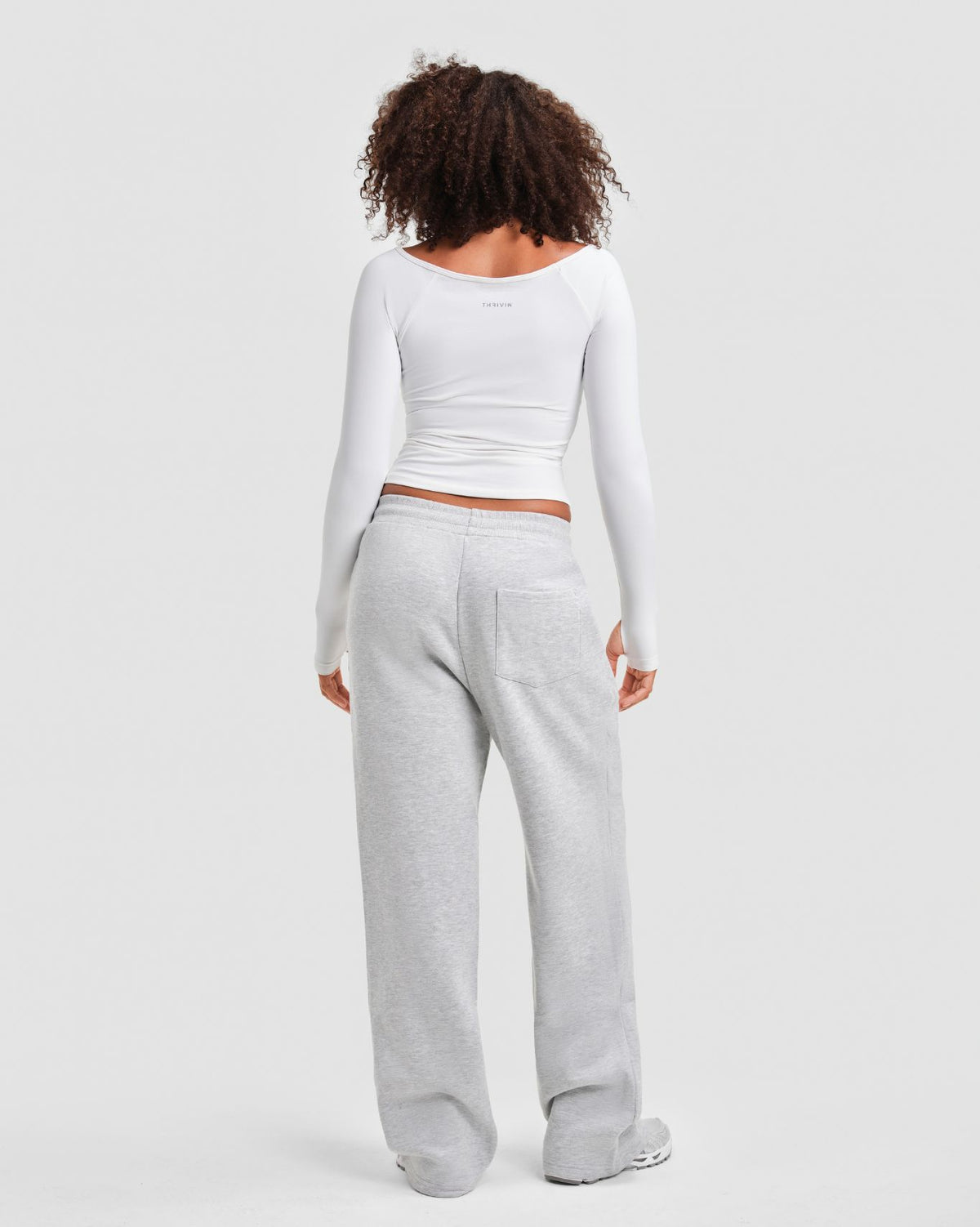 Original Straight Leg Jogger in Marl, back view of the rear patch pocket, elasticated waistband and straight leg