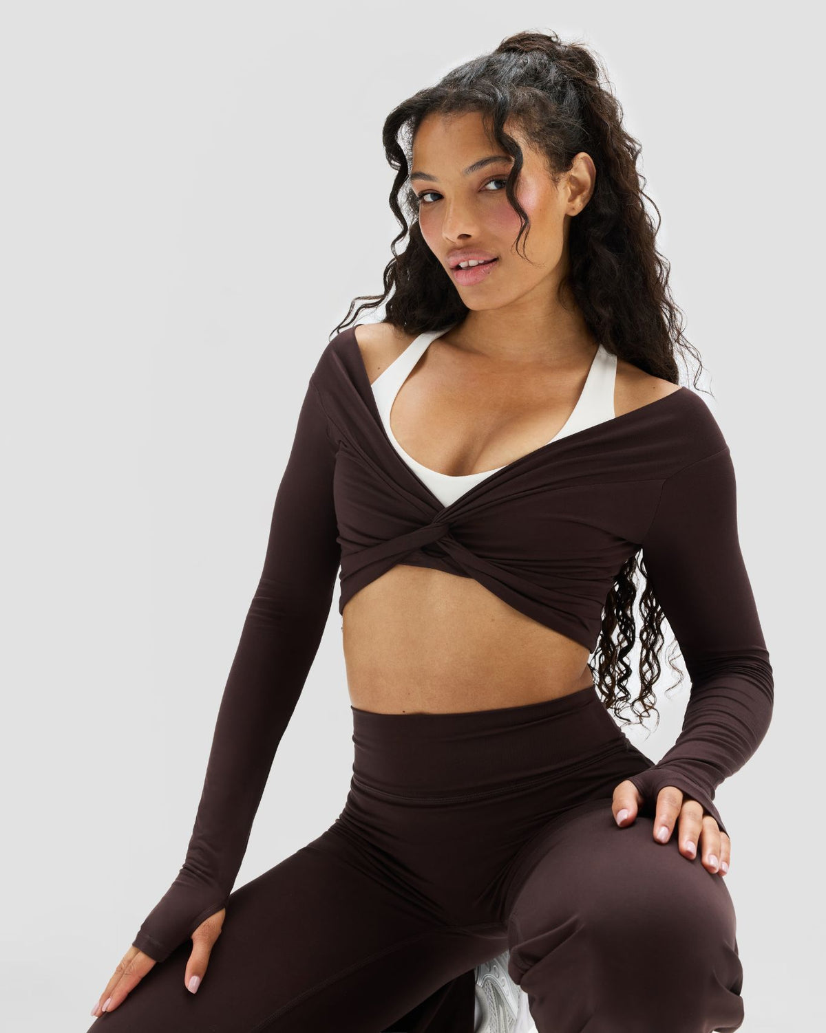 Essence Twist Knot Long Sleeve Top | Coffee