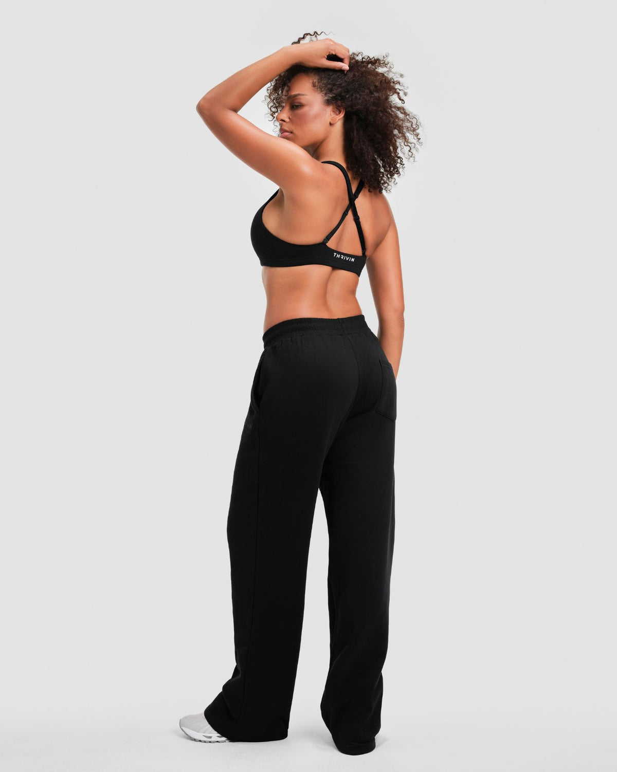 Original Straight Leg Jogger in Night Black, back view of the elasticated waistband and wide straight leg