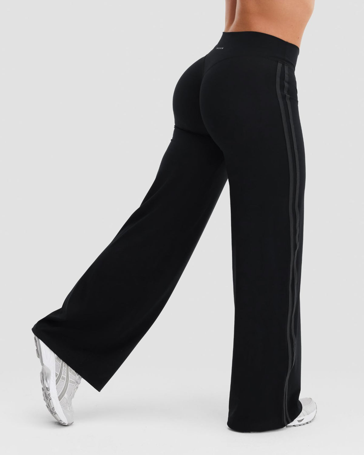 Essence Mid Waist Stripe Wide Leg Pants | Night Black