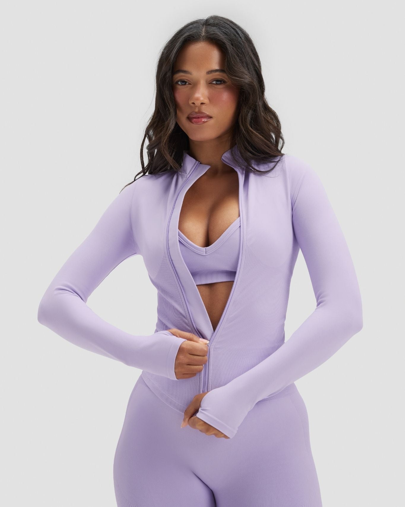 Elevate™ Long Sleeve Sculpting Gym Jacket - Lilac | Thrivin