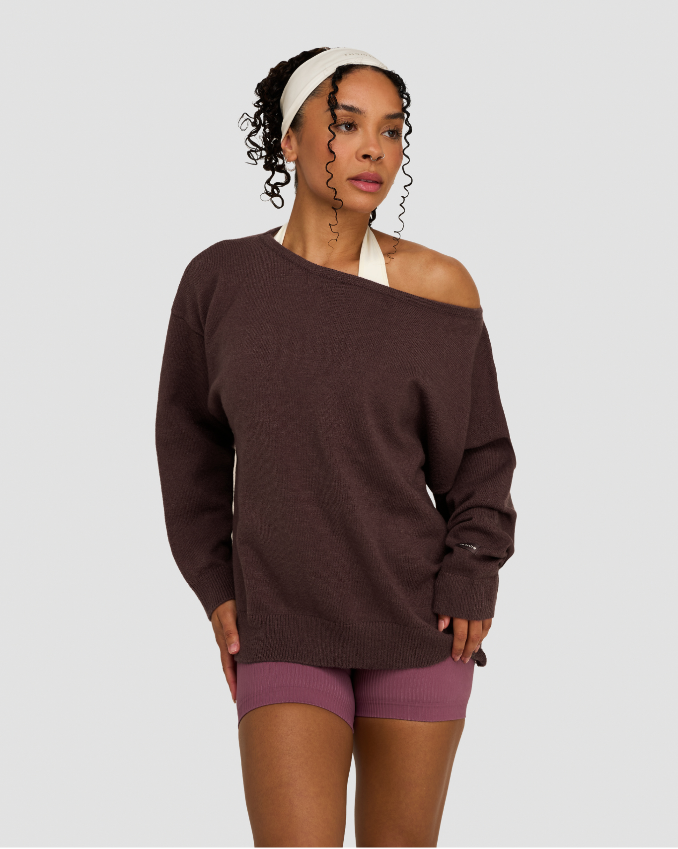 The Essential Collection Off The Shoulder Wool Blend Sweater | Dark Mauve