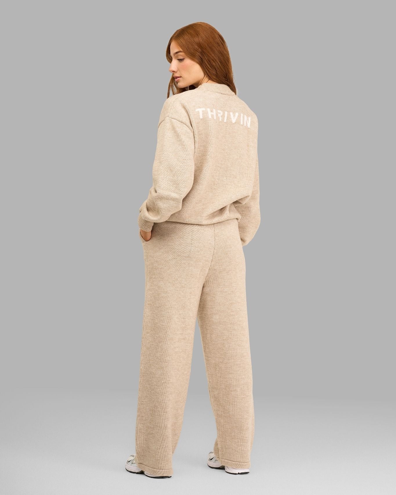 Conjunto esencial de 2 piezas de suéter tricotado y pantalones | Avena