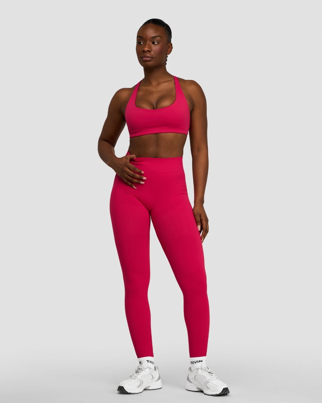 【Sakura】THRIVIN Leggings Sculpting Mid Waist Scrunch Bum Leggings - Strawberry | Thrivin