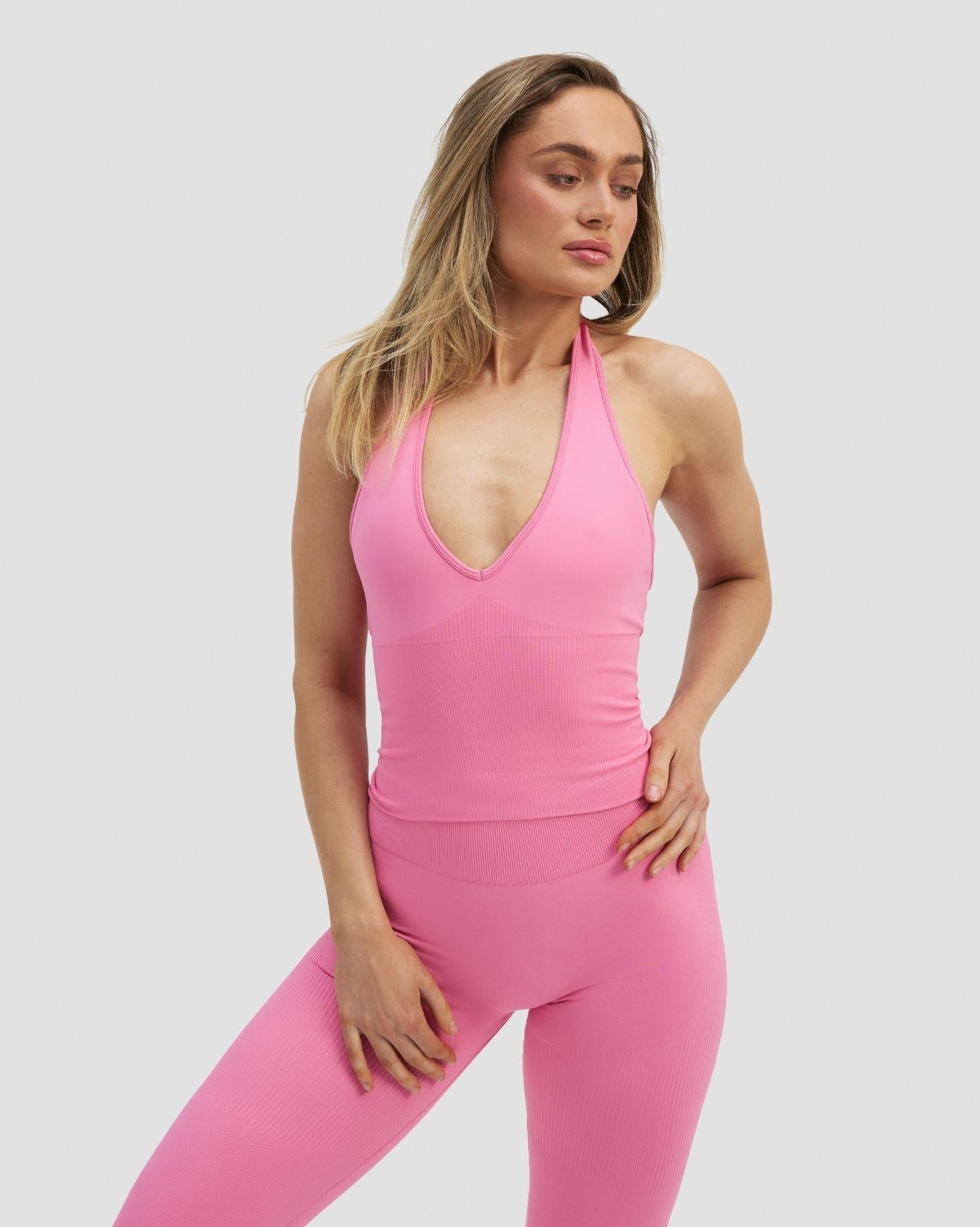 Elevate™ Sculpting Seamless Halterneck Top - Bubble Pink | Thrivin