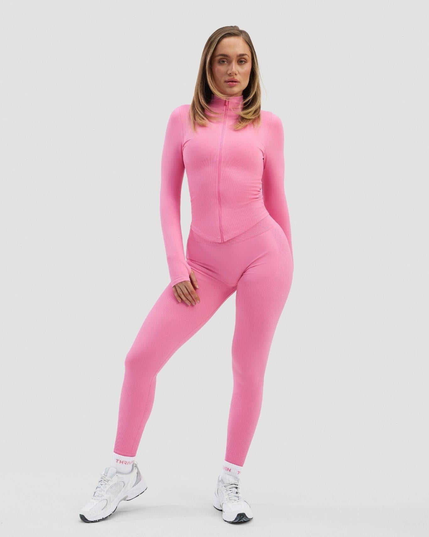 Elevate™ Long Sleeve Sculpting Gym Jacket - Bubble Pink | Thrivin