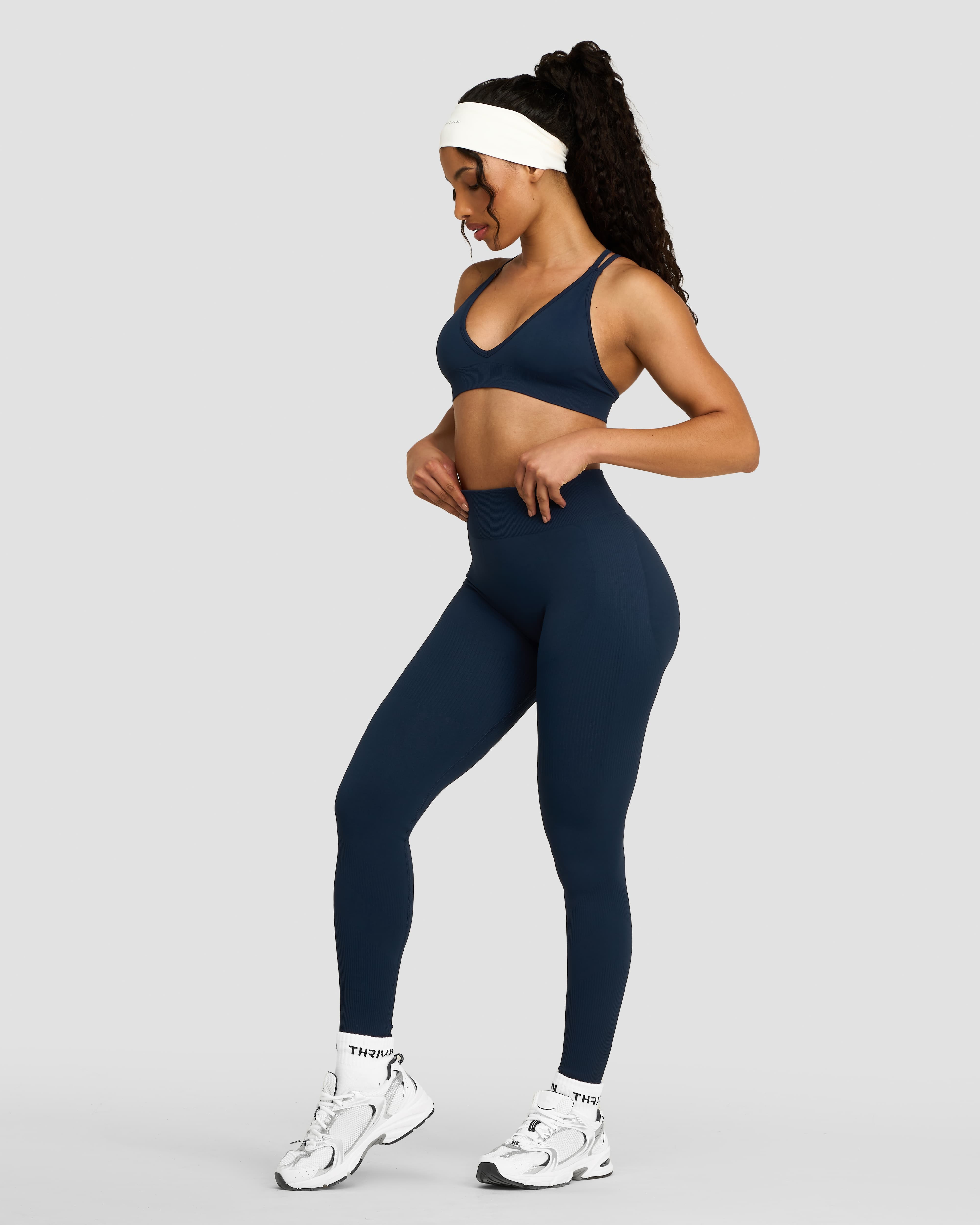 Navy Blue Scrunch Bum Leggings | Mid Waist Scrunch Leggings | Thrivin
