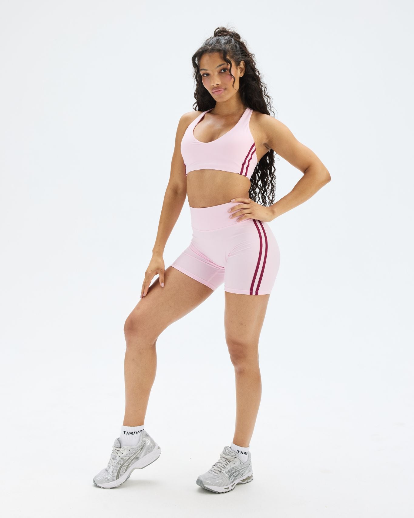 Essence Stripe Racer Back Sports Bra | Cherry Blossom