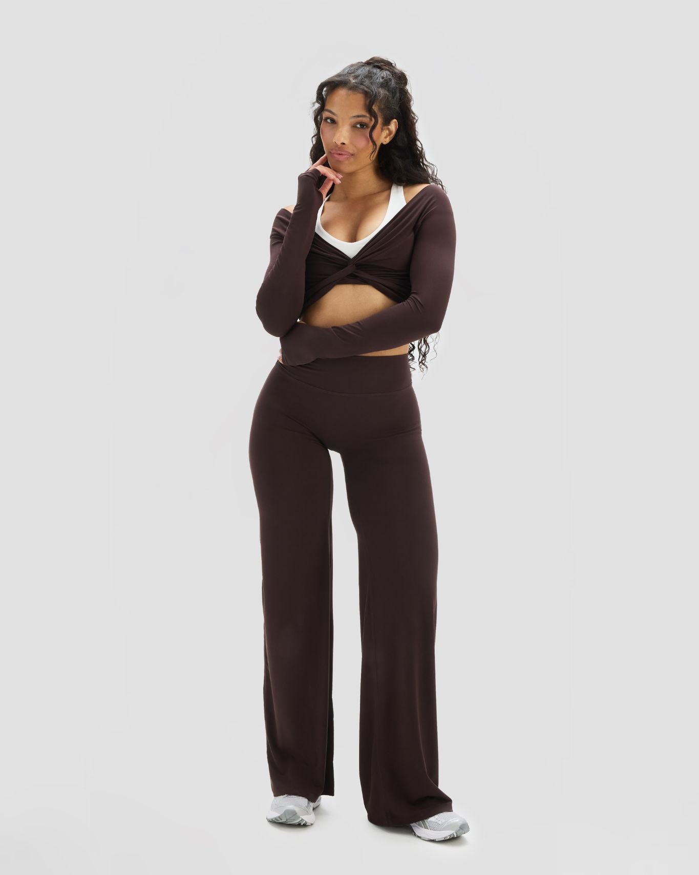 Essence Twist Knot Long Sleeve Top - Coffee | Thrivin